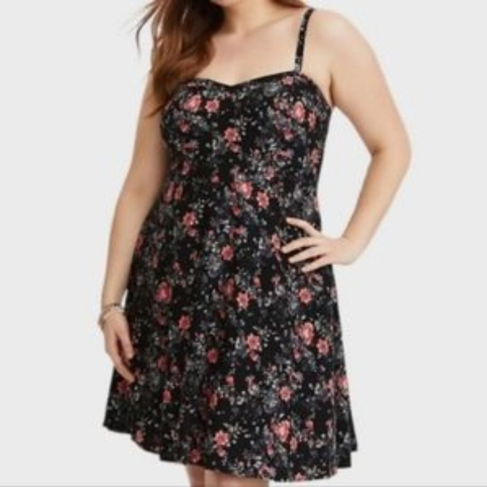 Torrid Black Floral Challis Mini Dress